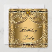 ブラック&金ゴールド誕生日パーティー 招待状 (正面)