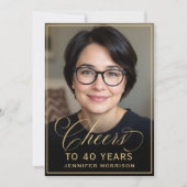 ブラック&金ゴールド誕生日応援から40年写真 招待状 (正面)