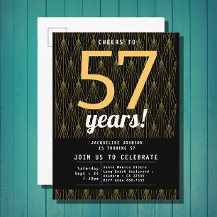 ブラック&金ゴールド誕生日 インビテーションポストカード