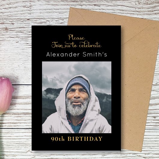 ブラック&金ゴールド誕生日 招待状