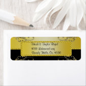 ブラック&金ゴールド開花つる植物モノグラム結婚ズ ラベル (インサイチュ)