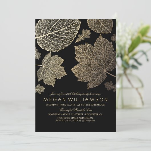 ブラック&金ゴールド離れ秋誕生日パーティー 招待状 (スタンド正面)