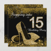 ブラック&金ゴールド15キンセアニェラへ 招待状 (正面/裏面)