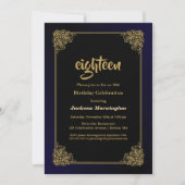 ブラック&金ゴールド18thバースデーパーティー 招待状 (正面)