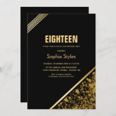 ブラック&金ゴールド18thバースデーパーティー 招待状 (正面/裏面)