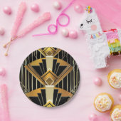 ブラック&金ゴールド20のアールデコギャツビー結婚グラム ペーパープレート (パーティー)