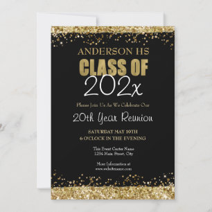 ブラック&金ゴールド20周年記念学校招待状 招待状