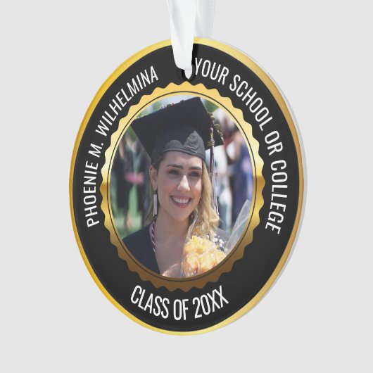 ブラック&金ゴールド2024年写真卒業クラス オーナメント (正面)