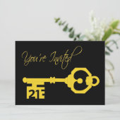 ブラック&金ゴールド21歳誕生日パーティー鍵招待状 招待状 (スタンド正面)