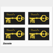 ブラック&金ゴールド21th誕生日パーティー鍵オーバルステッカー 長方形シール (シート)