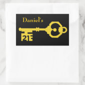 ブラック&金ゴールド21th誕生日パーティー鍵オーバルステッカー 長方形シール (バッグ)