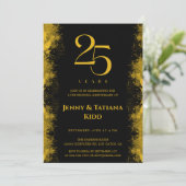 ブラック&金ゴールド25結婚周年 招待状 (スタンド正面)