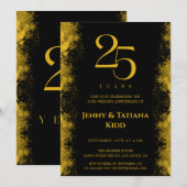ブラック&金ゴールド25結婚周年 招待状 (正面/裏面)