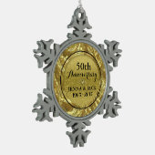 ブラック&金ゴールド25結婚thの記念日オーナメント スノーフレークピューターオーナメント (左)