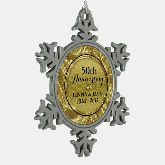 ブラック&金ゴールド25結婚thの記念日オーナメント スノーフレークピューターオーナメント (左)