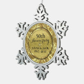 ブラック&金ゴールド25結婚thの記念日オーナメント スノーフレークピューターオーナメント (右)