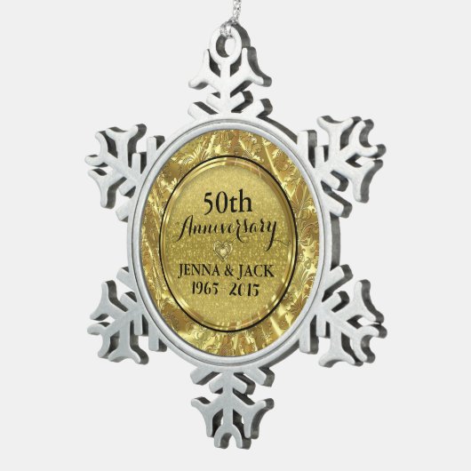 ブラック&金ゴールド25結婚thの記念日オーナメント スノーフレークピューターオーナメント (右)