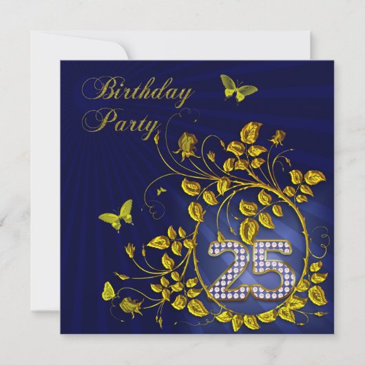 ブラック&金ゴールド25th Birthdayパーティー 招待状 (正面)