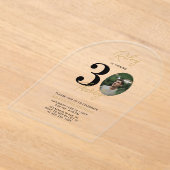 ブラック&金ゴールド30歳の誕生日パーティー写真 アクリル招待状 (レイダウン)