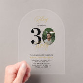 ブラック&金ゴールド30歳の誕生日パーティー写真 アクリル招待状 (インサイチュ (ポータブル))