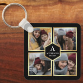 ブラック&金ゴールド4写真家族写真コラージュ キーホルダー (正面)
