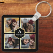 ブラック&金ゴールド4写真家族写真コラージュ キーホルダー (裏面)