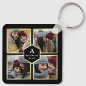 ブラック&金ゴールド4写真家族写真コラージュ キーホルダー (裏面)