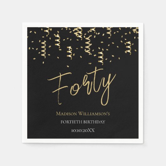ブラック&金ゴールド40ミニマル歳の誕生日パーティー スタンダードカクテルナプキン (正面)