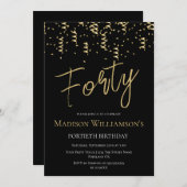 ブラック&金ゴールド40ミニマル歳の誕生日パーティー 招待状 (正面/裏面)