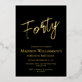 ブラック&金ゴールド40ミニマル歳の誕生日パーティー 箔招待状