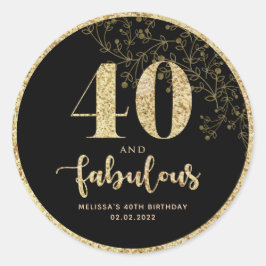 ブラック&金ゴールド40th Birthday Partyお気に入りシール ラウンドシール