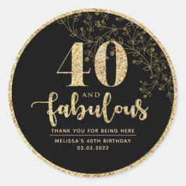 ブラック&金ゴールド40th Birthday Partyお気に入りシール ラウンドシール