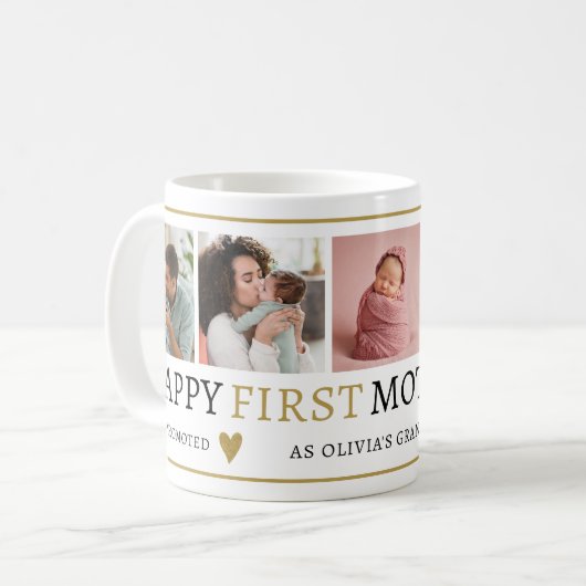 ブラック&金ゴールド5フォトコラージュおばあちゃんの母の日 コーヒーマグカップ (正面左)