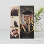 ブラック&金ゴールド5写真法学校卒業パーティー 招待状 (スタンド正面)