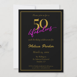 ブラック&金ゴールド50と素晴らしい50誕生日 招待状