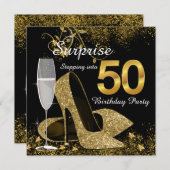 ブラック&金ゴールド50バースデーパーティーへ 招待状 (正面/裏面)
