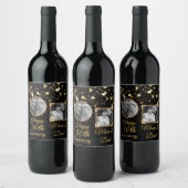 ブラック&金ゴールド50周年記念パーソナライズされた写真 ワインラベル (ボトル)