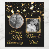 ブラック&金ゴールド50周年記念パーソナライズされた写真 ワインラベル (シングルラベル)