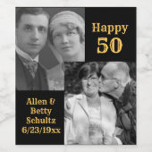 ブラック&金ゴールド50周年記念パーソナライズされた写真 ワインラベル (シングルラベル)