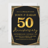 ブラック&金ゴールド50周年記念パーティの招待状 招待状 (正面)