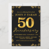 ブラック&金ゴールド50周年記念パーティの招待状 招待状 (正面)