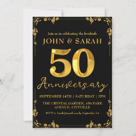 ブラック&金ゴールド50周年記念パーティの招待状 招待状