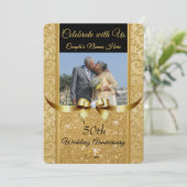 ブラック&金ゴールド50周年記念写真招待状 招待状 (スタンド正面)