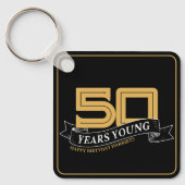 ブラック&金ゴールド50年ヤング・バナー50誕生日 キーホルダー (正面)