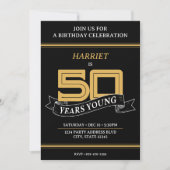 ブラック&金ゴールド50年ヤング・バナー50誕生日 招待状 (正面)
