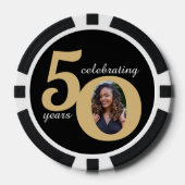 ブラック&金ゴールド50枚フォト50年50誕生日 ポーカーチップ (正面)
