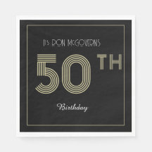 ブラック&金ゴールド50番目の誕生日レトロストライププリント