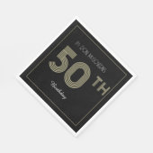 ブラック&金ゴールド50番目の誕生日レトロストライププリント スタンダードランチョンナプキン (角)