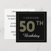 ブラック&金ゴールド50番目の誕生日レトロストライププリント 招待状 (正面/裏面)