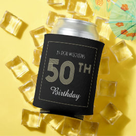 ブラック&金ゴールド50番目の誕生日レトロストライププリント 缶クーラー